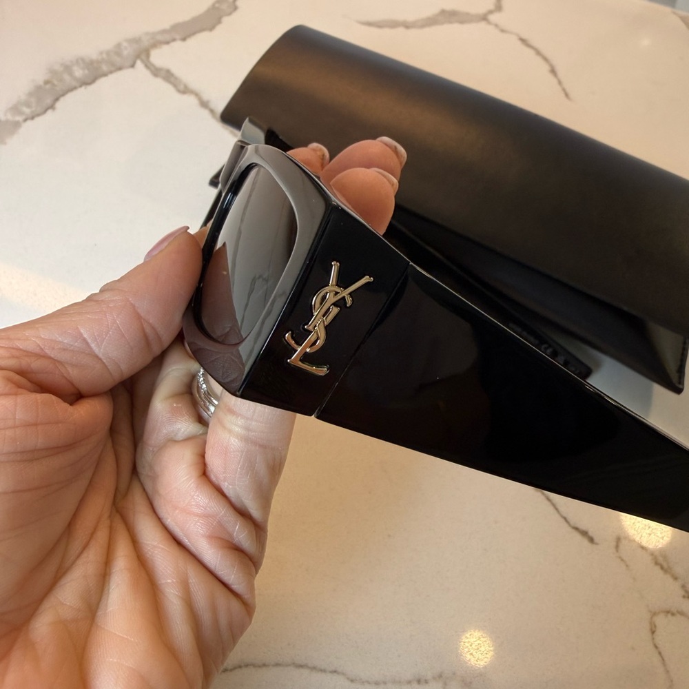 Saint Laurent Rectangular Acetate Sunglasses with gold hardware